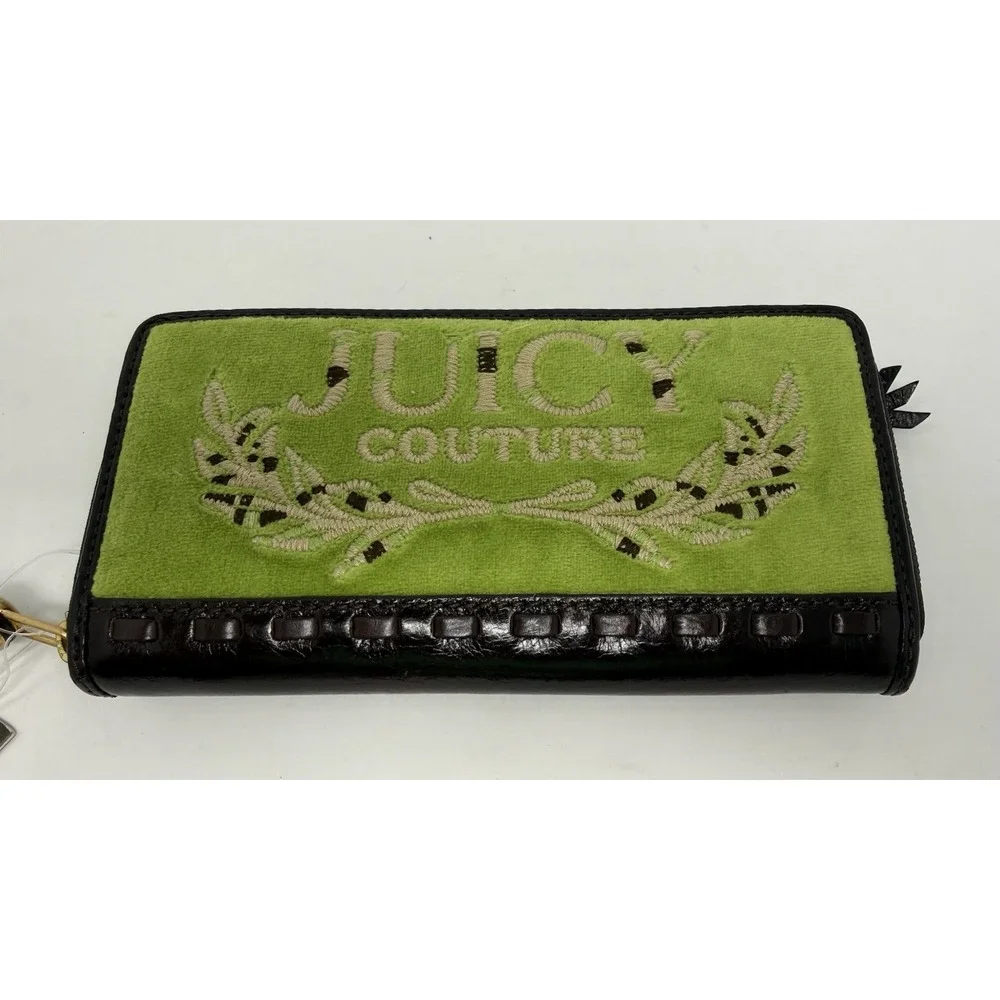 NWT Y2K Juicy Couture Zip Around Velour Wallet Color Green